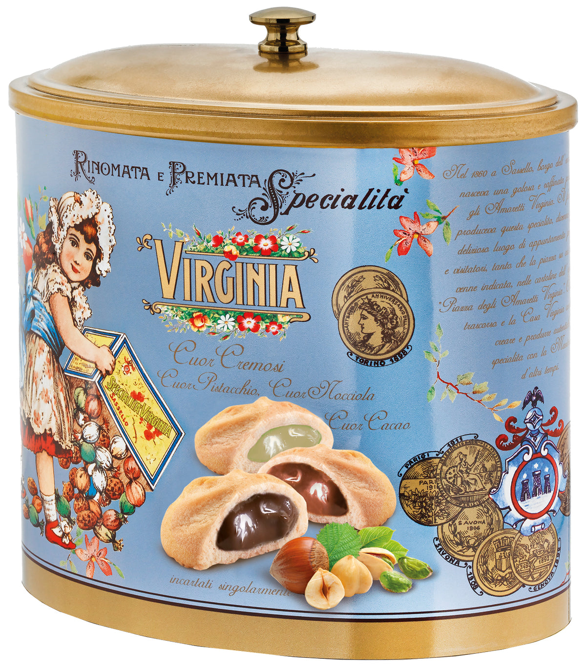 Biscuits fourrés à la crème de pistache, de noisette et de cacao - Amaretti Virginia